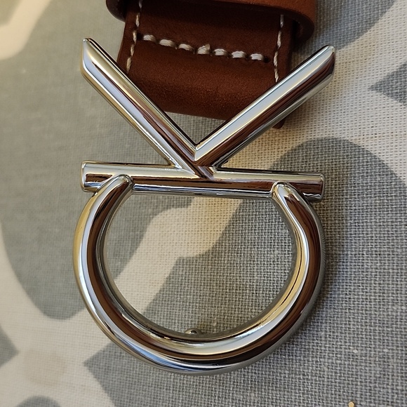 Calvin Klein Belt Brown Leather with Silver Logo - Picture 10 of 12